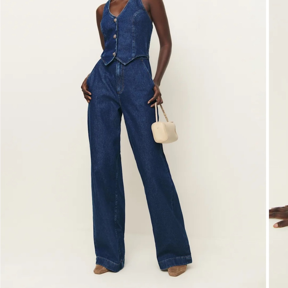 Reformation Lorenza Women's Denim Halter Jumpsuit Size 2